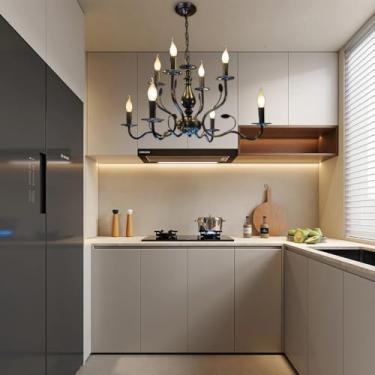 Imagem de Lustre de estilo rústico com 12 lâmpadas para sala de estar, luminária pendente vitoriana antiga, luminária de teto industrial em metal para sala de jantar, quarto e varanda, preto fosco, so