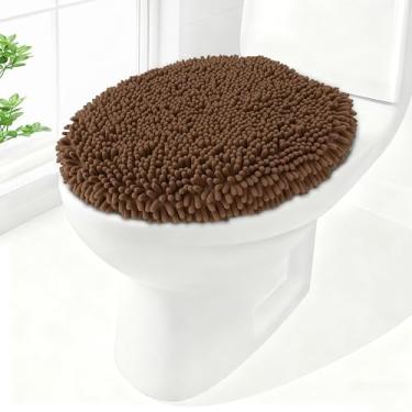 Imagem de Baahrnom Tampa de vaso sanitário de chenille macia, capa sólida para assento de vaso sanitário, 49,5 cm x 47 cm, macia e absorvente, lavável na máquina, cabe na maioria das tampas redondas, alongadas