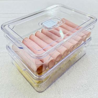 Imagem de Recipiente para frios, presunto e queijo, feito de acrílico resistente de dupla camada. Organizador de geladeira(02)