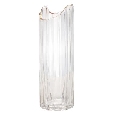 Imagem de Vaso Decorativo de Vidro Transparente C/Borda Dourada 30x10cm Wolff