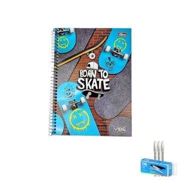 Imagem de Kit Caderno Universitário Capa Dura Vibe Masculino 20 Matérias + Caneta Trigel Branca 0.8mm + Grampeador Alicate S-150