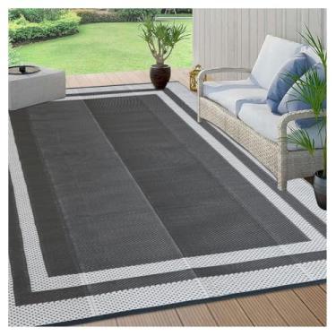 Imagem de SPXMQSS Tapete grande para jardim, tapete de plástico reversível antiderrapante, dobrável para acampamento, deck, praia, piquenique, quintal 273 x 366 cm B