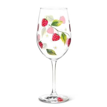 Imagem de Abbott Collection Taça de vinho de morangos e flores, 623 g, 24 cm, transparente, vermelho, vidro