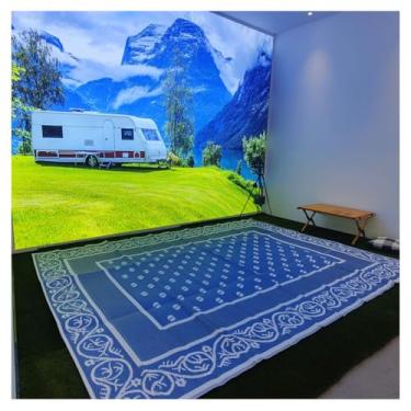 Imagem de SPXMQSS Tapete de área externa, PP impermeável plástico pátio tapete reversível para varanda deck quintal varanda praia 273 x 366 cm C