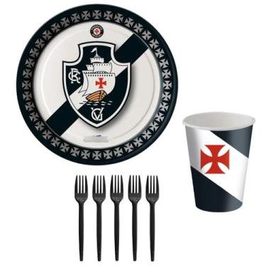 Imagem de Kit Festa Vasco 8 Copos 200 ml + 8 Pratos 18 cm + 8 Garfos Festcolor -