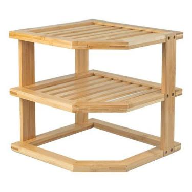 Imagem de Prateleira Organizador Tripla Em Bambu Para Armários Louças
