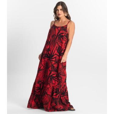 Imagem de Vestido Longo Feminino Estampado Select Vermelho, GG, Vermelho