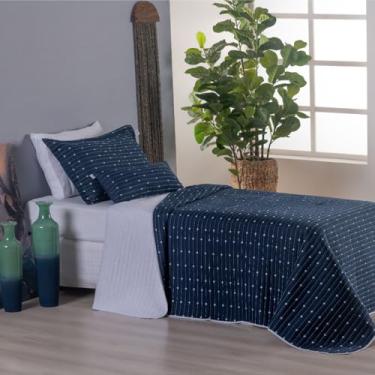 Imagem de Hipercal Jogo de Cama Premium, 7 Peças, Azul Marinho com Listras e Bolinhas, 400 Fios, Tamanho Casal Urban (azul marinho, Queen)