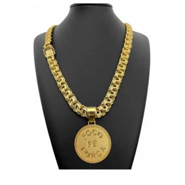 Imagem de Corrente Banhado Ouro 12mm C- Pingente Feita De Moeda Antiga