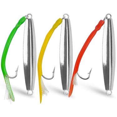 Imagem de Diamond Jig Isca de pesca de água salgada, 3 peças de colheres de fundição com cauda de tubo dividido, riscado, baixo liso, gabarito de metal para pesca de surfe, fundo saltitante, fundição, jigging