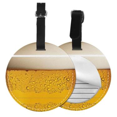 Imagem de Papel de parede de cerveja - etiqueta de bagagem redonda personalizável - couro sintético impermeável, proteção de privacidade e reflexivo para viagens, animais de estimação, malas