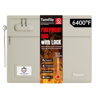 Imagem de Bolsa de documentos à prova de fogo de 3537 °C com fechadura, bolsa de dinheiro à prova de fogo de 36,8 x 29 cm, 2 bolsos com zíper para dinheiro, bolsa de dinheiro segura para incêndio, zíper para