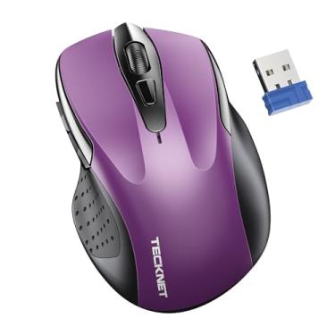 Imagem de TECKNET Mouse sem fio, mouse silencioso, clique silencioso, mouse óptico ergonômico USB 2,4G, mouse de 4000 DPI para computador, laptop, PC - roxo
