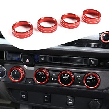 Imagem de Lcojicep Anel de controle central de ar condicionado para carro compatível com Tacoma 2015-2022, acessórios de proteção interna, capa de decoração de botão de controle de liga de alumínio (vermelho)