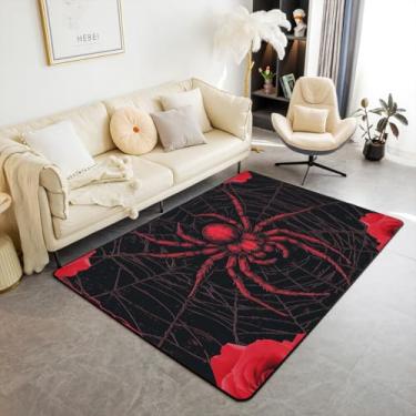 Imagem de Tapete de área de teia de aranha, tapete de entrada para decoração de quarto de crianças, meninos, meninas, tema animal aracnídeo, Halloween, gótico, antiderrapante, tapetes absorventes