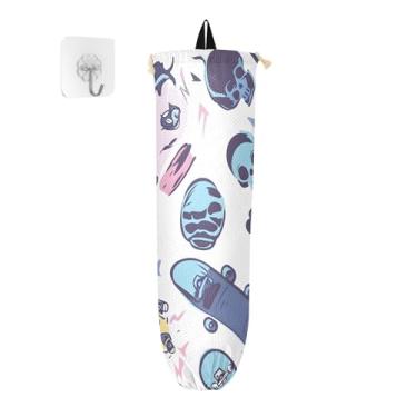 Imagem de xigua Suporte de saco plástico para skate de desenho animado com cordão, pacote com 2, organizador de sacolas de compras reutilizáveis, decoração para bolsas, meias, roupas íntimas e gravatas