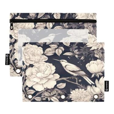 Imagem de Wassud Pacote com 2 pastas de fichário de flores brancas e pássaros, pastas de bolso com 3 furos, pasta organizadora para casa, escritório