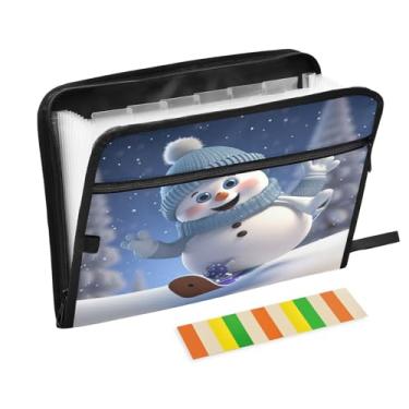 Imagem de Wassud Bonito boneco de neve Snowboard 13 bolsos organizador de arquivos sanfonado pastas de arquivos expansíveis com abas e adesivos, tamanho carta A4 papel recibo documento pasta organizador para