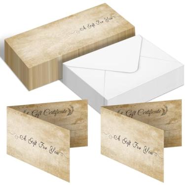 Imagem de Pasimy 100 conjuntos de vales de presente para empresas 10 x 15 cm de cartões de presente de Natal em branco Kraft com envelopes vouchers cartão de cupom para salão restaurante spa beleza aniversário
