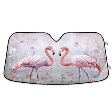 Imagem de Wassud Para-sol de para-brisa de carro flamingos rosa, persianas refletivas de janela frontal de carro, protetor de viseira de sol bloqueia raios UV, persiana dobrável sanfonada para carro, caminhão