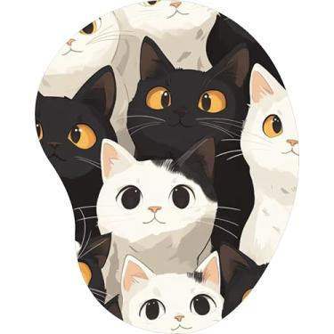 Imagem de Mouse Pad Ergonômico Gota Estampa Gatos Pretos Brancos Olhos Amarelos
