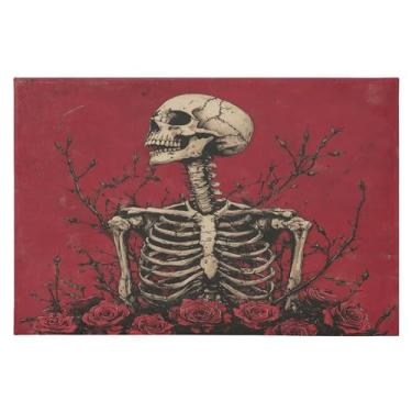 Imagem de CEBUGI Tapete de área 60 x 90 cm macio lavável tapete antiderrapante com suporte de borracha esqueleto rosa tapetes de área para sala de estar, quarto, decoração de casa