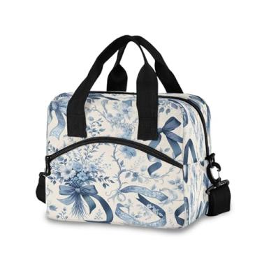 Imagem de Burbuja Lancheira com isolamento de flores azuis para mulheres e homens, lancheira portátil com alça de ombro removível, lancheira para viagem, piquenique, escritório, trabalho