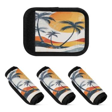 Imagem de Qilmy Palmeira pôr do sol, alça de bagagem, embalagem com 2 unidades, identificadores de bagagem, identificadores de bagagem, capa confortável para carrinho de bebê, mala de viagem, acessórios de