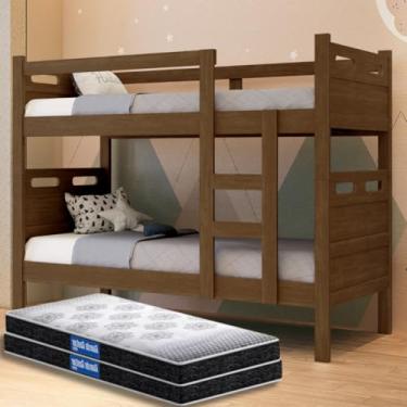 Imagem de Beliche Solteiro Barreto Lonçarcci, com 2 colchões Probel Guarda-Costas D20, Kit Premium Conforto+, Versátil Vira 2 Camas (Legno)