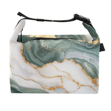 Imagem de STAYTOP Lancheira dourada verde com textura de mármore com fivela, lancheira isolada para meninos e meninas, lancheira térmica para trabalho escolar