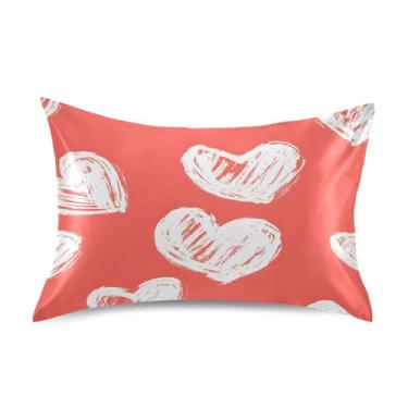 Imagem de xigua Fronha de cetim com corações brancos para cabelo e pele, lavável na máquina, antiderrapante, refrescante, almofada queen com fecho de envelope, 50,8 cm x 76,2 cm