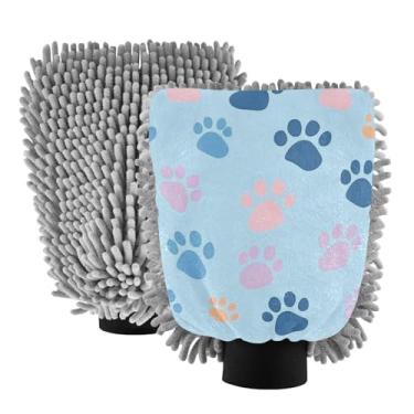 Imagem de CEBUGI Luvas de lavagem de carro com estampa de pata de cachorro, pacote com 2 luvas de microfibra sem arranhões para carros, caminhões, SUVs e mais