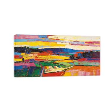 Imagem de BMZFYBS Pintura abstrata de arte de parede - paisagem de campo colorido - imagem de decoração moderna - impressões em tela para sala de estar pronta para pendurar tela embrulhada 50 x 100 cm 20 x 39