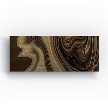 Imagem de Quadro Decorativo Abstrato, Design Ondulado Marrom e Dourado, Arte de Parede, 100x40 cm