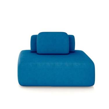 Imagem de Sofá Ilha Sala de Estar Modulado Dakota 142cm Encosto Almofada Solta Veludo Azul G33 - Gran Belo