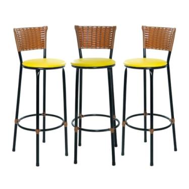 Imagem de JOGO DE 3 BANQUETAS ALTA DE COZINHA AREA GOURMET MOVEIS DE JUNCO AREA(Amarelo)