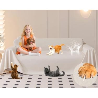 Imagem de Loiion Protetor de arranhões para sofá, capa de sofá 3 lugares, protetor de sofá macio gato, capa de sofá à prova d'água antiderrapante protetor de sofá de móveis para animais de estimação cabelo