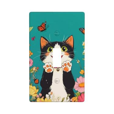 Imagem de Indokyeyqaz Placa decorativa de interruptor de luz de borboleta de gato fofo, placas de parede decorativas, 1 placa de interruptor de grupo e capas de tomada 7 x 11,4 cm para quarto, banheiro, cozinha