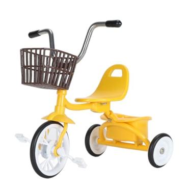 Imagem de Cuofyunl modelo de triciclo de metal, modelo de bicicleta de três rodas, estátua decorativa em miniatura, triciclo realista, ornamento de brinquedo para prateleira de mesa (Amarela)