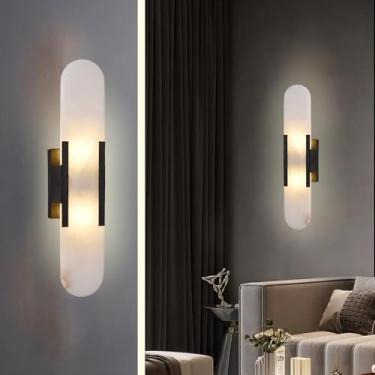Imagem de Arandelas de parede em alabastro natural, luminária de parede para banheiro, luminária de parede em alabastro branco para quarto, sala de estar, corredor, escadas e cozinha.