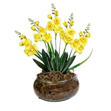 Imagem de Arranjo Flores Artificiais Vaso De Vidro DecoraçãO OrquíDeas Flores Artificiais DecoraçãO Para Casa Altamente Decorativo E Esteticamente AgradáVel(Amarelo)