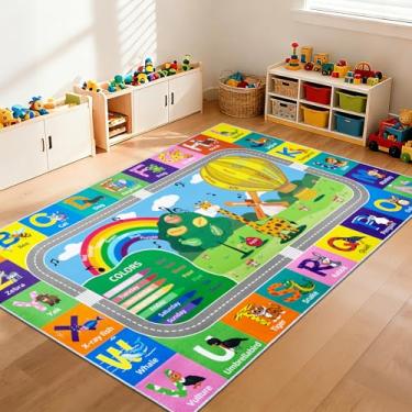Imagem de Tapete educativo infantil 7 x 12 cm para sala de jogos, antiderrapante, lavável, com números do alfabeto, estações, cor animal, fruta, tapete para sala de aula, tapete para crianças, berçário