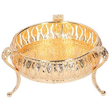 Imagem de SIWOTED Bandeja de frutas de metal redonda, lanches, pequenas joias, enfeites domésticos multifuncionais