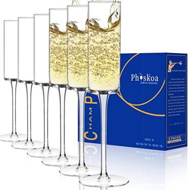 Imagem de Physkoa Conjunto de taças quadradas de champanhe com taças de cristal sopradas à mão de 170 - 184 g - design moderno de borda para casamento, aniversário, dia dos namorados, festa