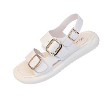 Imagem de Sandálias femininas de praia romanas de salto plano para moda casual ao ar livre salto de 1-3 cm, Bege, 36