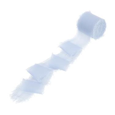 Imagem de PATIKIL Fita de franja de algodão de 3,8 cm x 5,5 m, 1 rolo de fita de algodão desgastada feita à mão para artesanato faça você mesmo, buquês, decoração de casamento, embrulho de presente, azul claro