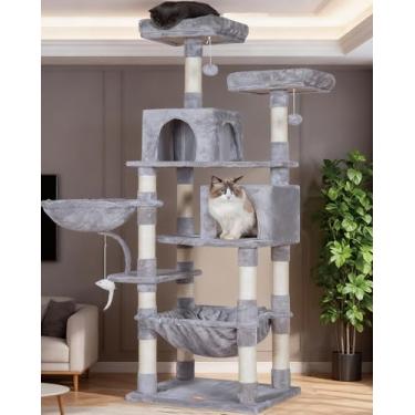 Imagem de Heybly Árvore para gatos, condomínio de torre para gatos de 178 cm de altura com brinquedo para gatos grandes em ambientes internos, móveis de casa de gatos com poleiro de pelúcia acolchoado, rede