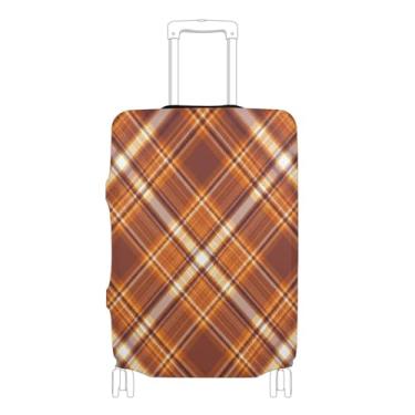 Imagem de Joisal Capas de mala estampadas protetoras de bagagem personalizadas antiarranhões listras xadrez marrom laranja essenciais de viagem para mulheres, P, serve para capa de 45 a 50 cm, Listras xadrez
