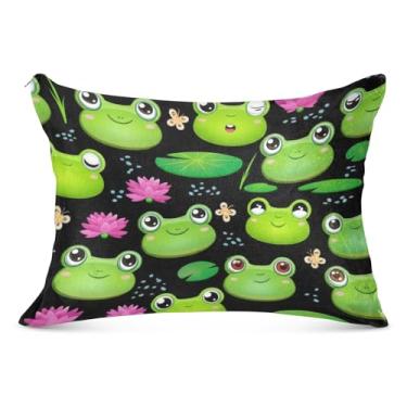 Imagem de Fronha de almofada fofa com zíper preto folha de lótus de poliéster padrão queen king size fronhas divertidas para sofá de cama de casa, tamanho Queen, 50,8 cm x 76,2 cm