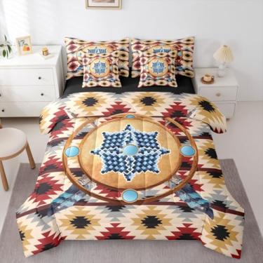 Imagem de Erosebridal Conjunto de edredom asteca King com 7 peças, rústico, estilo ocidental, antigo, misterioso, para crianças, meninos e meninas, conjunto de lençol geométrico com edredom